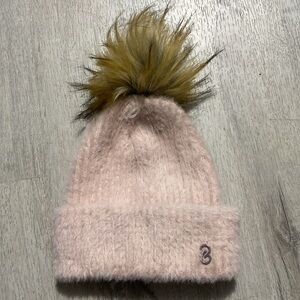 CALIA Pink Knit Beanie with Faux Fur Pom